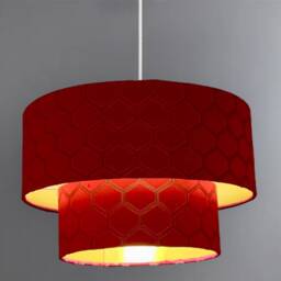 New Luxury High Quality Two Tier Red Geometric Silk Lamp Shades Pendant Shade With Golden Lining - thumbnail 2