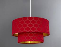 New Luxury High Quality Two Tier Red Geometric Silk Lamp Shades Pendant Shade With Golden Lining