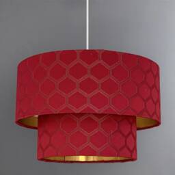 New Luxury High Quality Two Tier Red Geometric Silk Lamp Shades Pendant Shade With Golden Lining - thumbnail 3