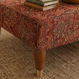 Handmade Ottoman Footrest Coffee Table - Turkish Kilim Burnt Orange Fabric - thumbnail 3