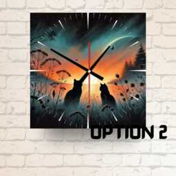Sunset Cat Silhouettes Glass Wall Clock Magical Home Decor - thumbnail 2