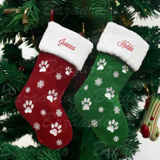Embroidered Dog Paw Christmas Stockings, Pet Stockings With Names, Natural Suede - image 1
