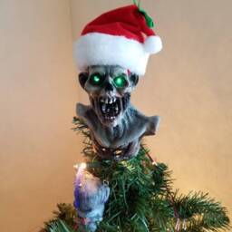 Green Light Up Eyes Zombie Christmas Tree Topper - thumbnail 2