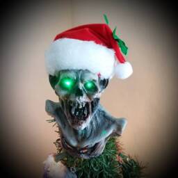 Green Light Up Eyes Zombie Christmas Tree Topper