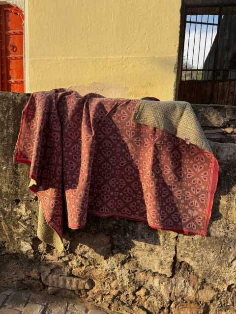 Handmade Kantha Embroidered Throw Carpet Inspired Design Decorative Bedspread - image 1