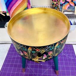Art Deco Bed Side Table, Emerald Green, Gold & Pink Bird Design. Bedroom Nightstand, Colourful Bedside End Table. Taller Legs With Drawer - thumbnail 4
