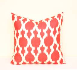 Organic Cotton Ikat Pillow Cover, Orange Red Cushion - 20x20 Inches - thumbnail 1