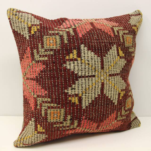Handmade Kilim Pillow Cover 20x20, Vintage Turkish Wool Cushion - image 1