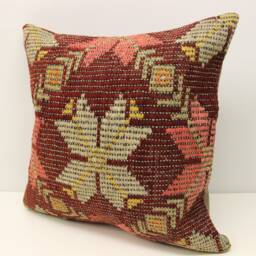 Handmade Kilim Pillow Cover 20x20, Vintage Turkish Wool Cushion - thumbnail 3