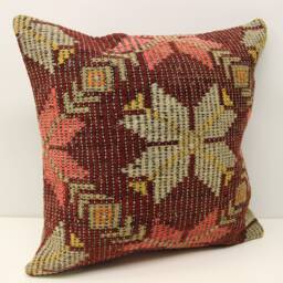 Handmade Kilim Pillow Cover 20x20, Vintage Turkish Wool Cushion - thumbnail 1
