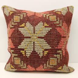 Handmade Kilim Pillow Cover 20x20, Vintage Turkish Wool Cushion - thumbnail 2
