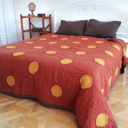 Lightweight Linen Quilt, Stonewashed Flax, Sunflowers Quilting Design, Custom Two-Tone & Sunflower Colors, Handmade - thumbnail 3