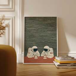 Astronaut Coffee Poster, Retro Minimal Art Print, Vintage Space Cafe Print - thumbnail 1