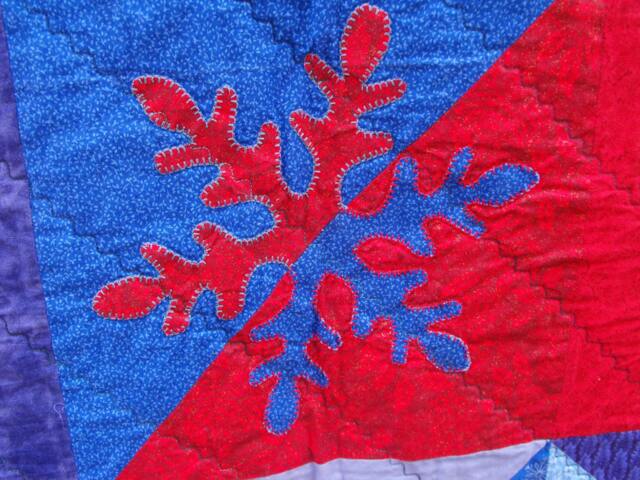 Snowflake Quilt Art Contemporary Handmade Wallhanging Throw Winter Sofa Bed Gift For Her Housewarming - image 1