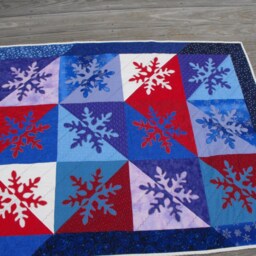 Snowflake Quilt Art Contemporary Handmade Wallhanging Throw Winter Sofa Bed Gift For Her Housewarming - thumbnail 2
