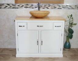 Bathroom White Painted Vanity Unit Cabinet Wash Stand Golden Onyx Marble Stone Basin 1161Pgo025Go