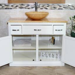 Bathroom White Painted Vanity Unit Cabinet Wash Stand Golden Onyx Marble Stone Basin 1161Pgo025Go - thumbnail 3