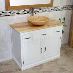 Bathroom White Painted Vanity Unit Cabinet Wash Stand Golden Onyx Marble Stone Basin 1161Pgo025Go - thumbnail 2