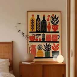 Mediterranean Kitchen Shelf Poster, Folk Still Life Wall Art Print - thumbnail 2