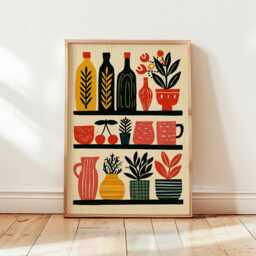 Mediterranean Kitchen Shelf Poster, Folk Still Life Wall Art Print - thumbnail 4