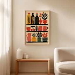 Mediterranean Kitchen Shelf Poster, Folk Still Life Wall Art Print - thumbnail 3