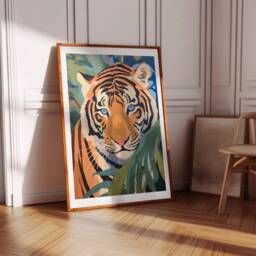 Blue Eyed Tiger Art Print, Jungle Illustration, Animal Wall Art, Safari Animals, Tigers Poster, Tropical Decor, Painting - thumbnail 2