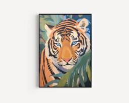 Blue Eyed Tiger Art Print, Jungle Illustration, Animal Wall Art, Safari Animals, Tigers Poster, Tropical Decor, Painting - thumbnail 1