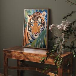 Blue Eyed Tiger Art Print, Jungle Illustration, Animal Wall Art, Safari Animals, Tigers Poster, Tropical Decor, Painting - thumbnail 3