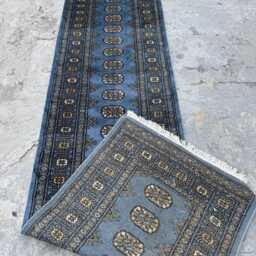 2.6x10 Handmade Sapphire Blue Bokhara - Wool Runner Rug - thumbnail 4