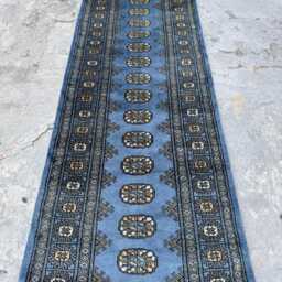 2.6x10 Sapphire Blue Bokhara Rug - Runner Hallway Luxury Long Fine Quality Gray Afghan - thumbnail 3