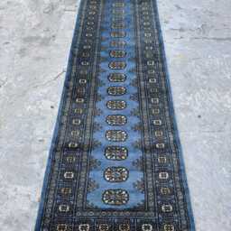 2.6x10 Sapphire Blue Bokhara Rug - Runner Hallway Luxury Long Fine Quality Gray Afghan - thumbnail 2