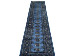 2.6x10 Sapphire Blue Bokhara Rug - Runner Hallway Luxury Long Fine Quality Gray Afghan - thumbnail 1