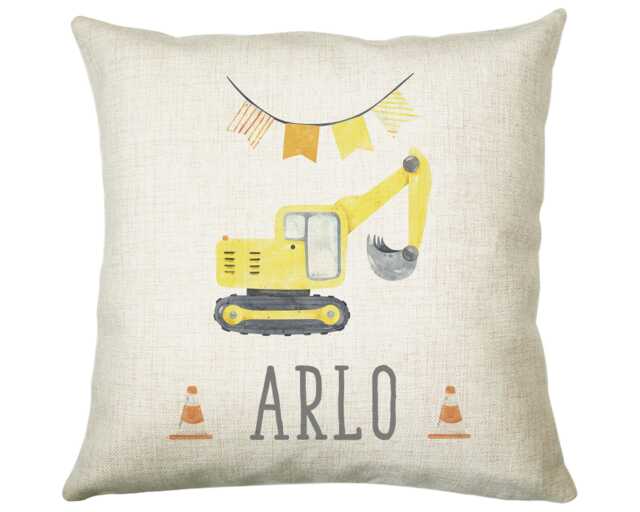 Personalised Digger Cushion Gift Boys Bedroom Printed Name Design - Pillow For Girls Nursery Decor Cs260 - image 1
