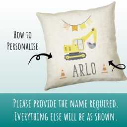 Personalised Digger Cushion Gift Boys Bedroom Printed Name Design - Pillow For Girls Nursery Decor Cs260 - thumbnail 3
