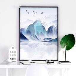 Japanese Teal Calm Set Of 3 Framed Wall Art Prints For A Relaxing Bedroom Decor, Japandi Trendy Gallery Above Bed Decor - thumbnail 3