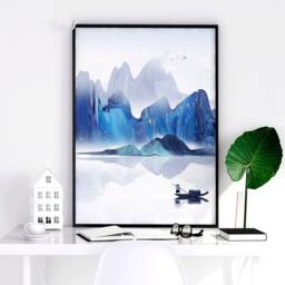 Japanese Teal Calm Set Of 3 Framed Wall Art Prints For A Relaxing Bedroom Decor, Japandi Trendy Gallery Above Bed Decor - thumbnail 2
