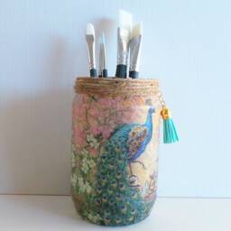 Peacock Jar Light Handmade Decoupage Lantern With Tassel - thumbnail 4