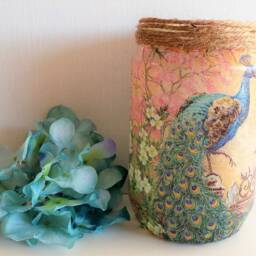 Peacock Jar Light Handmade Decoupage Lantern With Tassel - thumbnail 3