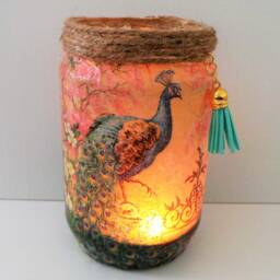 Peacock Jar Light Handmade Decoupage Lantern With Tassel - thumbnail 2