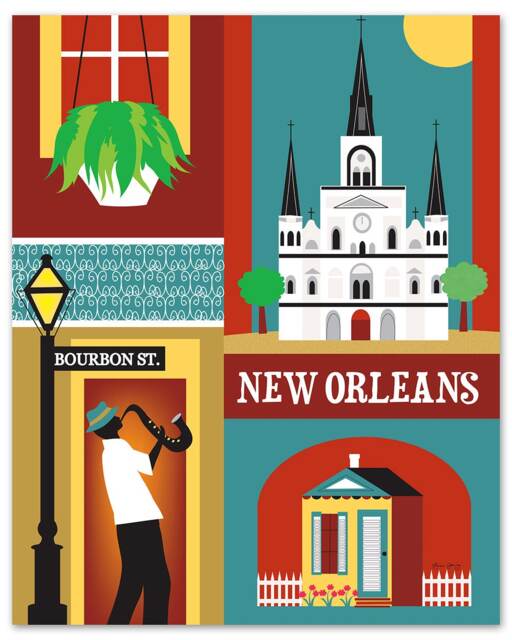 New Orleans Print, La Art, Map, Nola Decor, Big Easy, Jazz Vertical City, Style E8-O-Nola - image 1