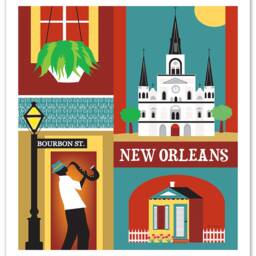 New Orleans Print, La Art, Map, Nola Decor, Big Easy, Jazz Vertical City, Style E8-O-Nola - thumbnail 3