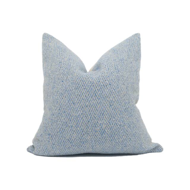 Zoffany - Banyan Soft Blue Rustic Chunky-Knit Herringbone Weave Cushion Cover Handmade Throw Pillow Designer Home D??cor - image 1