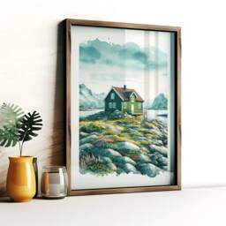 Scandinavian Cabin Poster Set - 3 Watercolour Prints - Scandi Wall Art Scandanavian Design By The Sea Painting Nordic Artwork - thumbnail 3