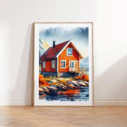 Scandinavian Cabin Poster Set - 3 Watercolour Prints - Scandi Wall Art Scandanavian Design By The Sea Painting Nordic Artwork - thumbnail 2
