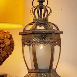 Gold Candle Lantern Hexagonal Pillar Tealight Vintage Antique Style Metal - thumbnail 2