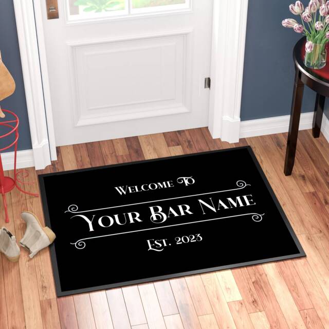 Personalised Door Mat/ Bar Doormat Mat For Man Cave Or Home Bar, Scroll Design, Ideal Gift For Him/Her - image 1