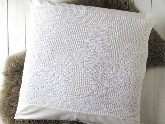Pillow Case Shabby With Crochet 60x60 Cushion Cover White Pure Cotton Hotel Closure - image 1