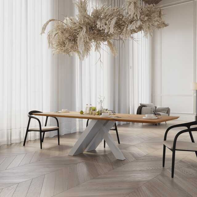 Oak Modern Dining Table With Metal Base 050 - image 1