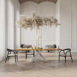 Oak Modern Dining Table With Metal Base 050 - thumbnail 3