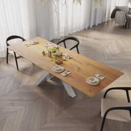 Oak Modern Dining Table With Metal Base 050 - thumbnail 2